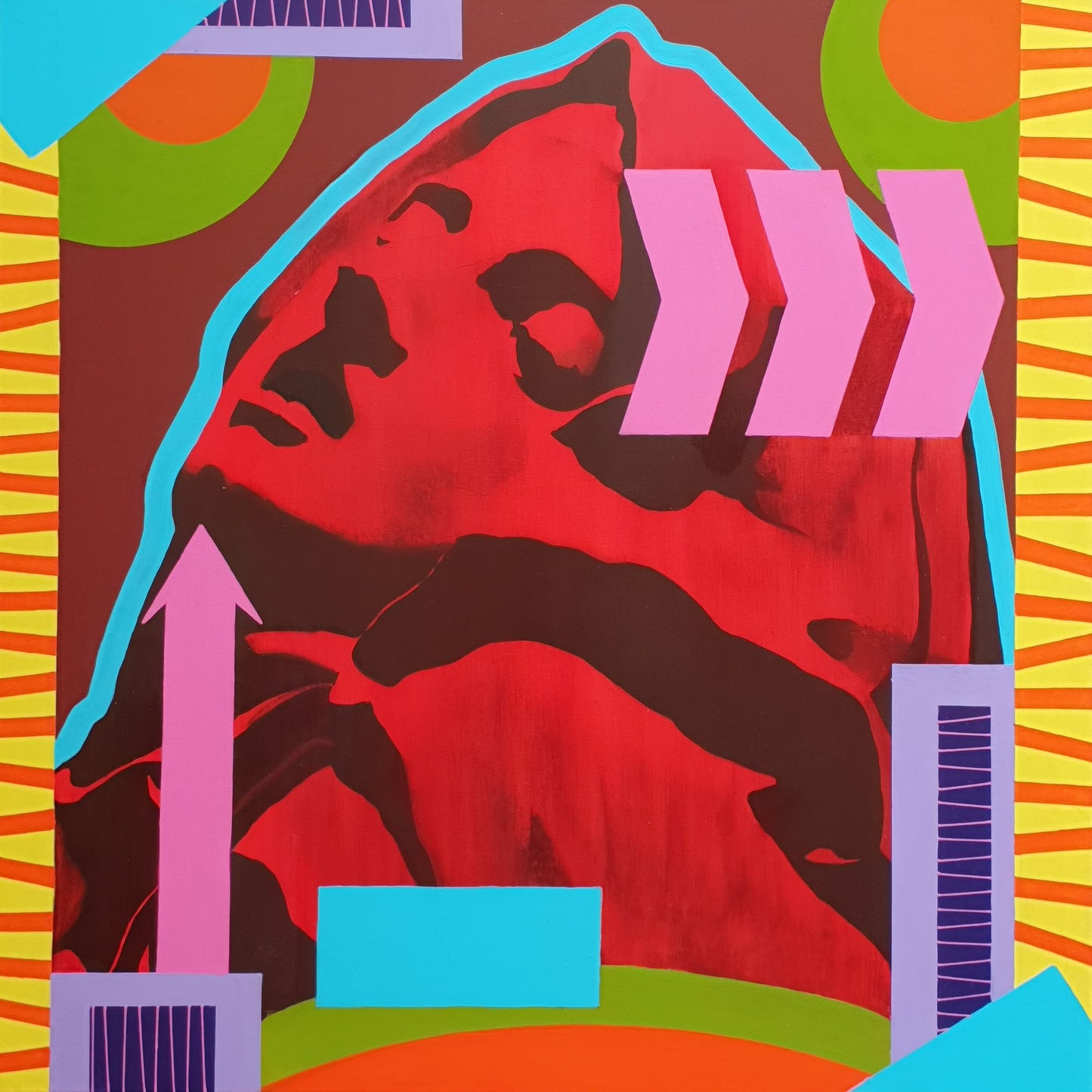 saint teresa michelangelo in colourful geometric oil painting