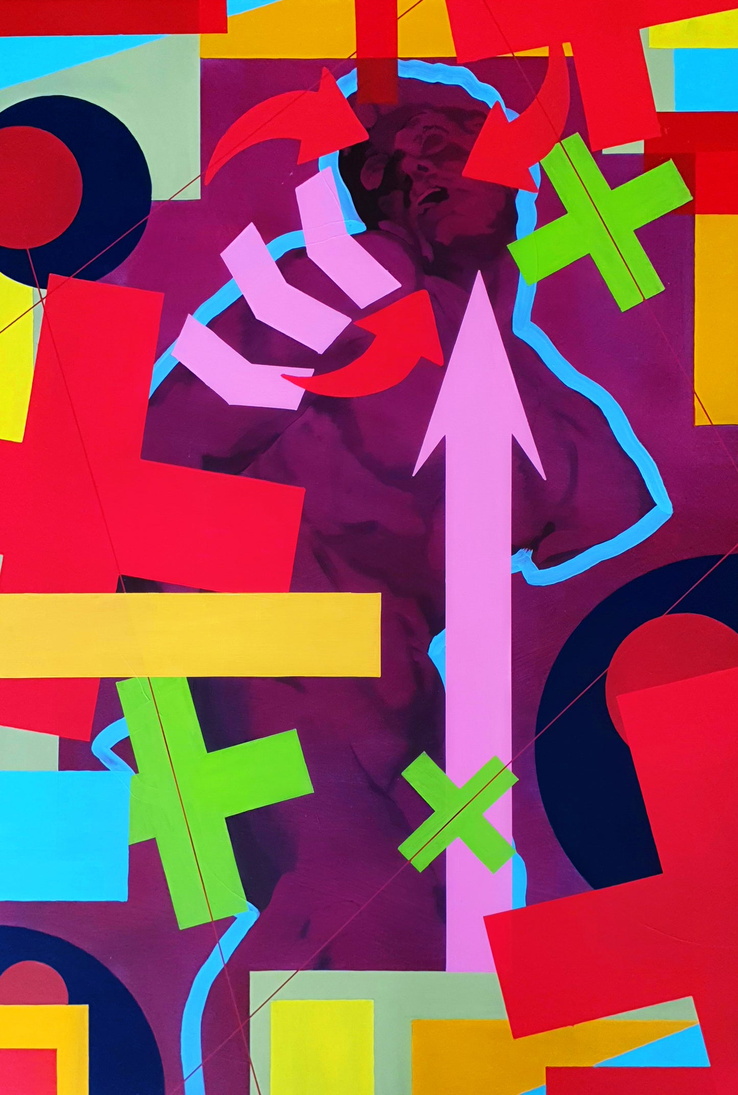 milo de cretone greek athlete myth in colourful geometric oil painting